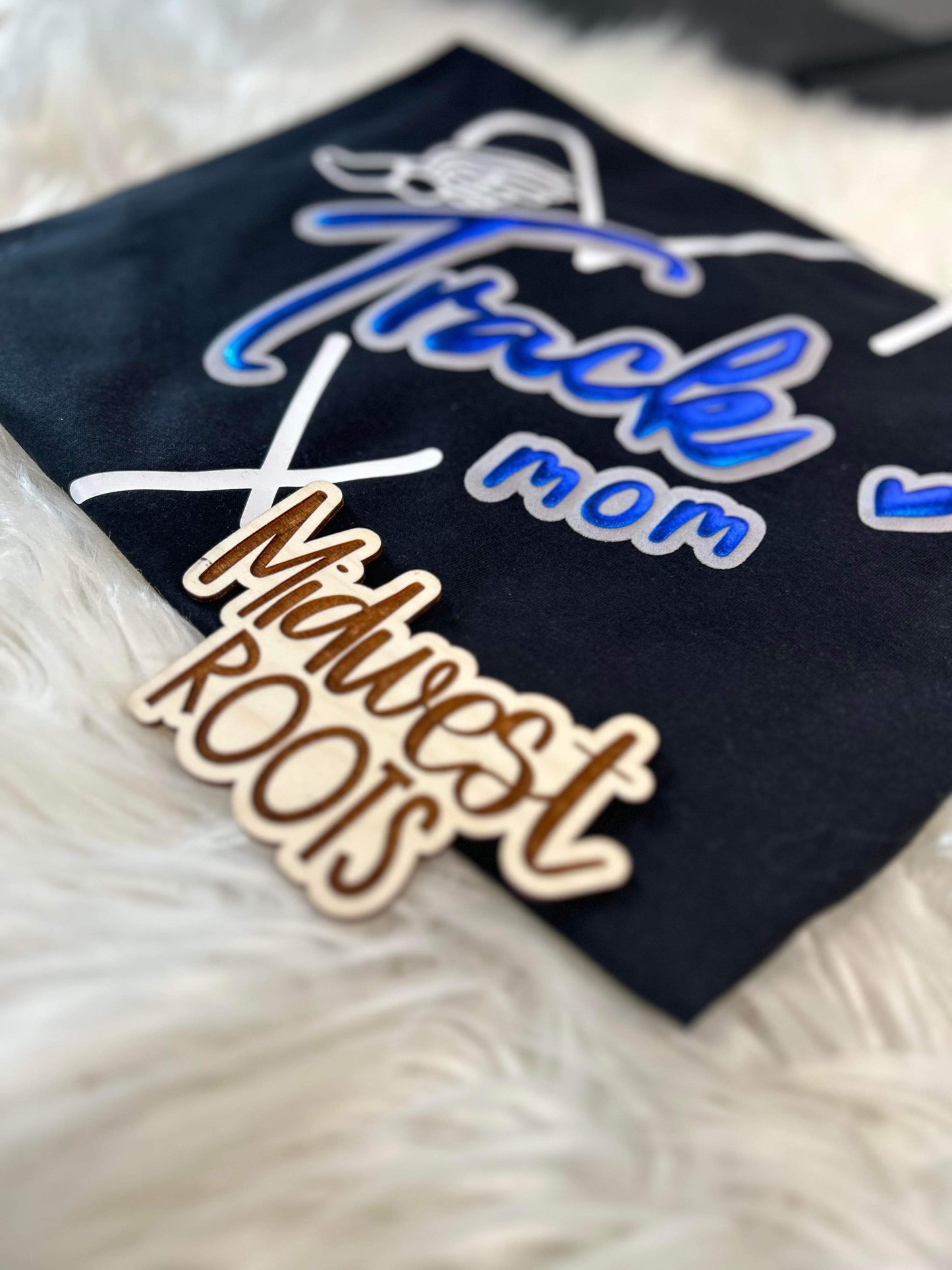 Track Mom Metallic Puff Print Top