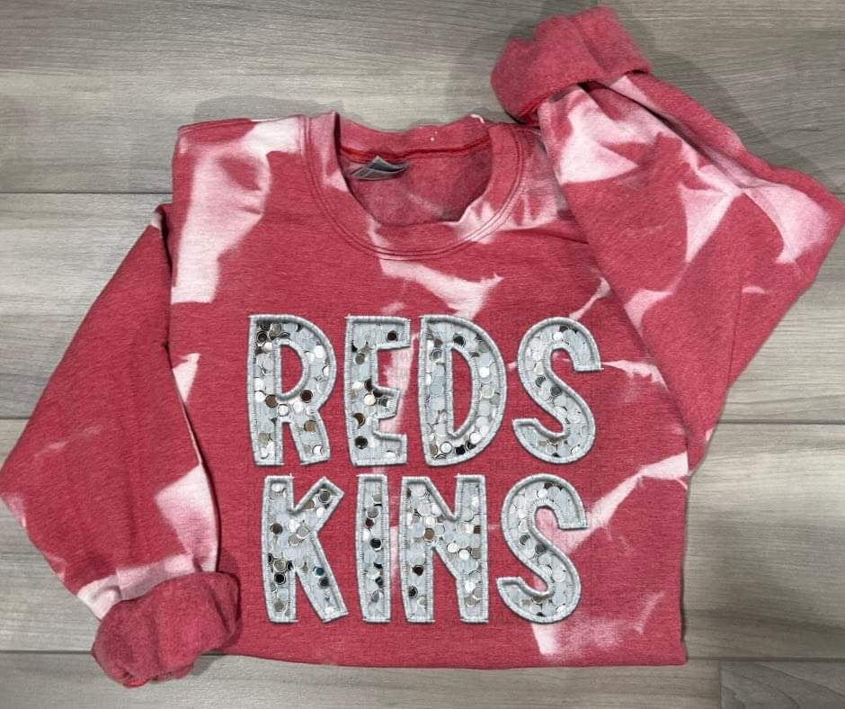 Redskins Faux Sequins Red Bleached Sweatshirt Midwest Roots