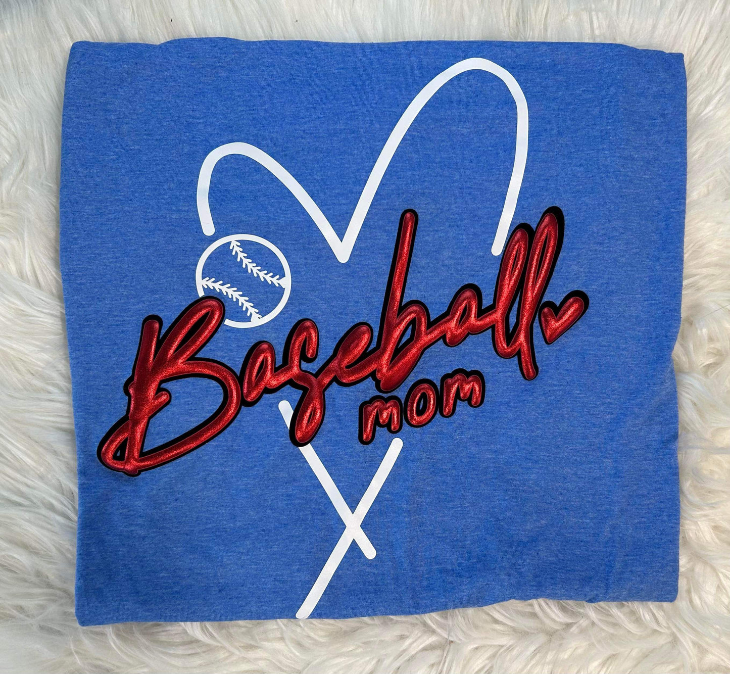 Baseball Mom Metallic Puff Print Top
