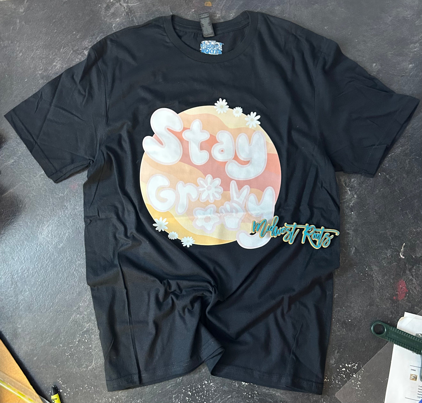 RTS Stay Groovy Imperfect Top in Black