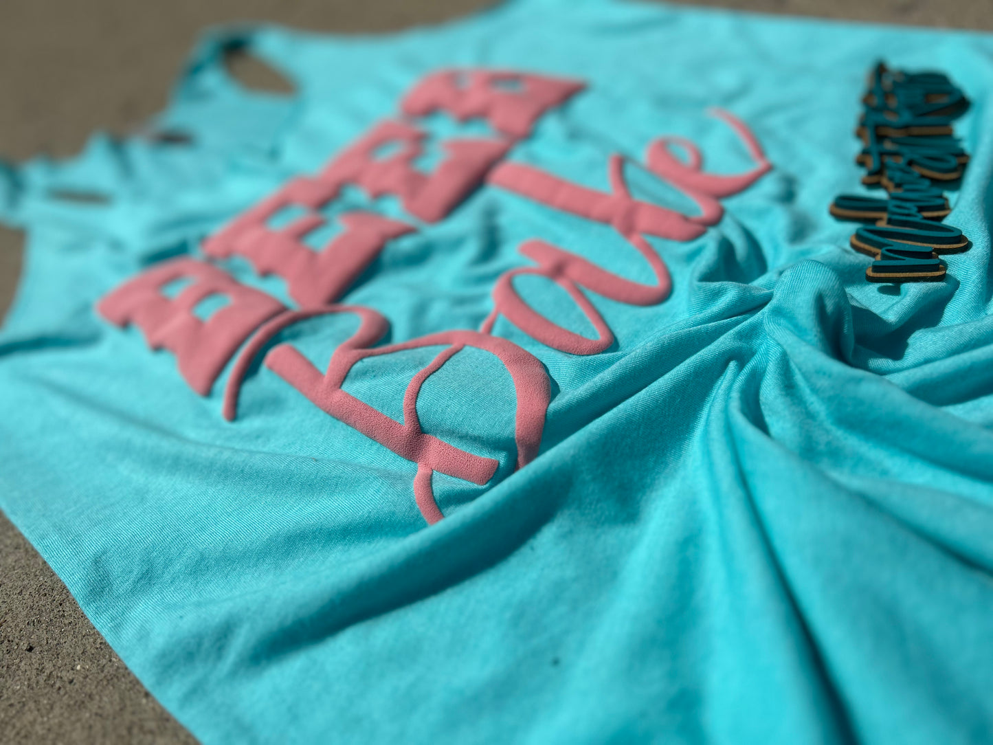 Beer Babe Puff Print Top in Aqua