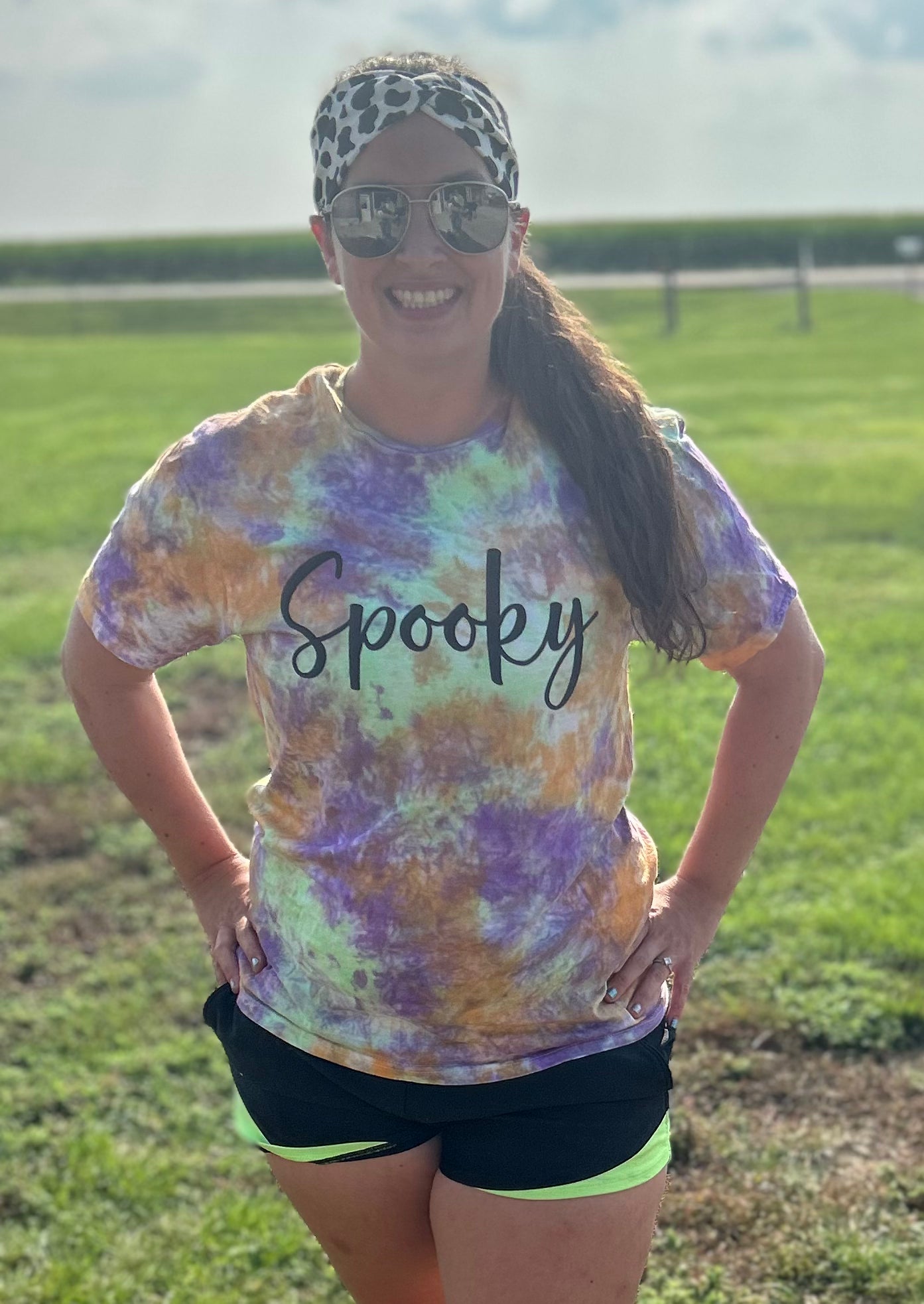 RTS Spooky Puff Printed Top in Orange, Purple, and Green Top