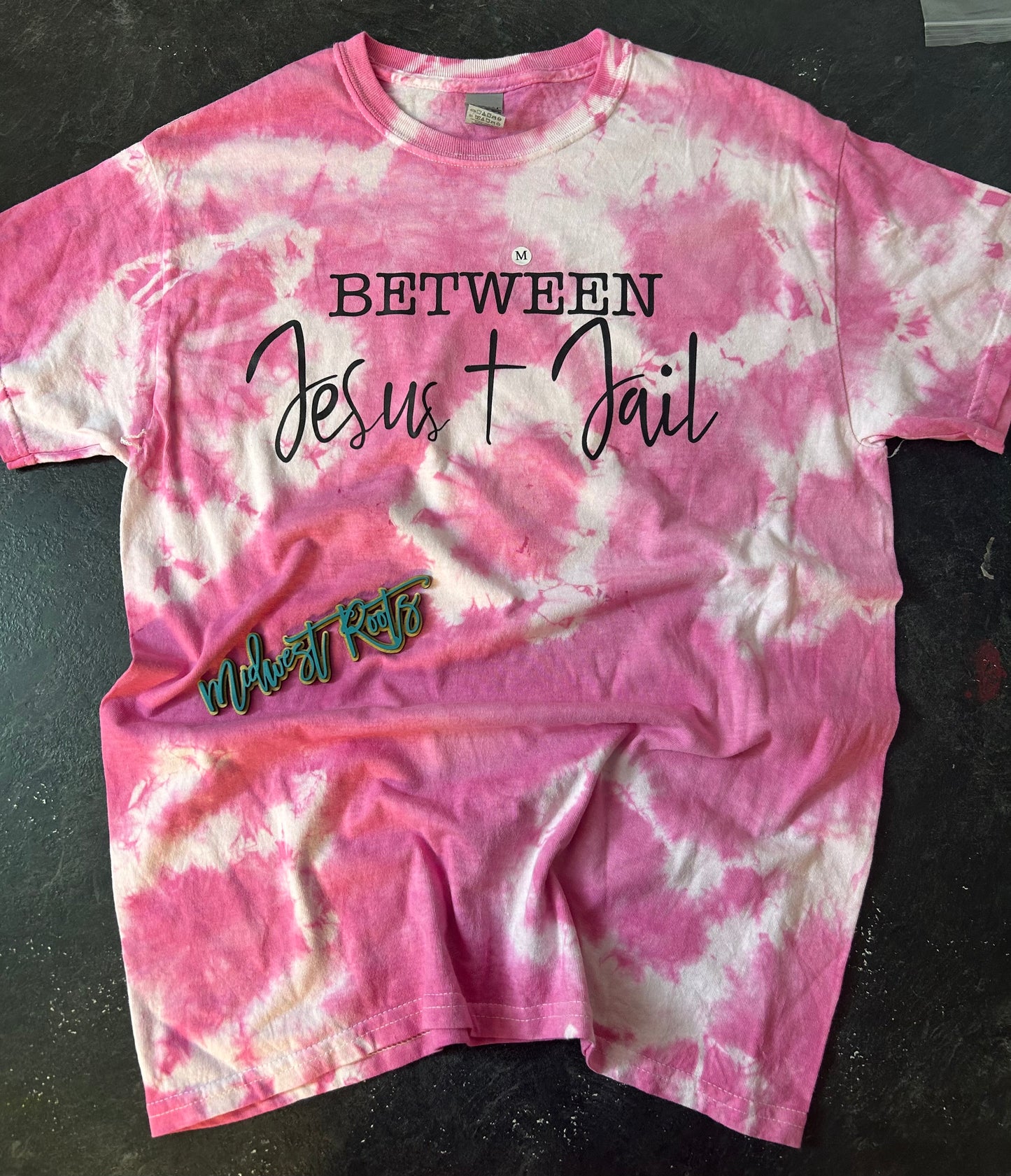 RTS Between Jesus and Jail Top in Pink Tie Dye