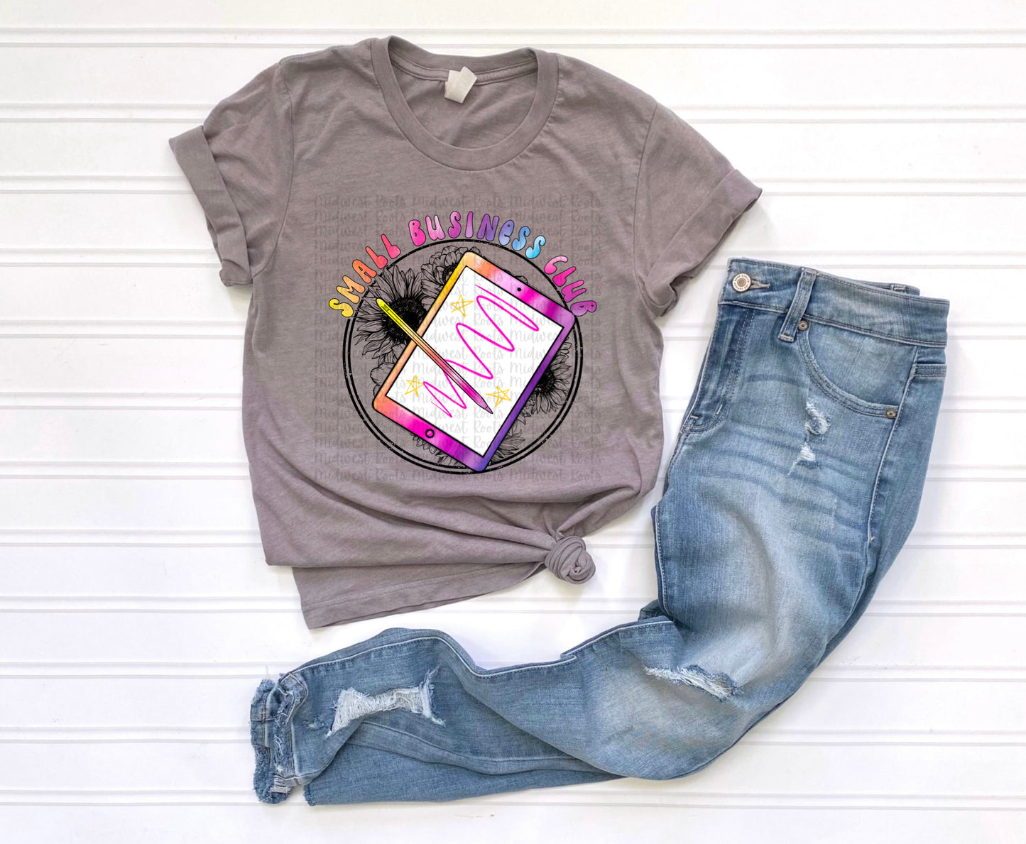 Small Business Club Designer Rainbow With Flowers Background Sublimation Print