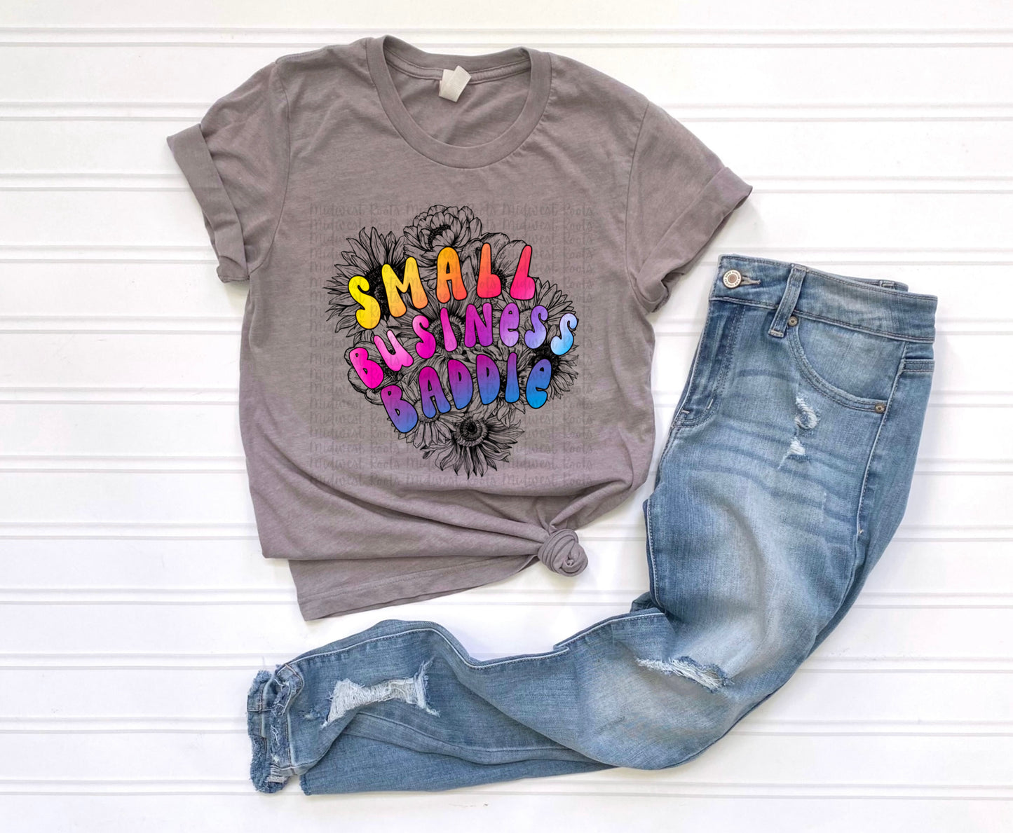 Small Business Baddie Rainbow With Flowers Background Sublimation Print