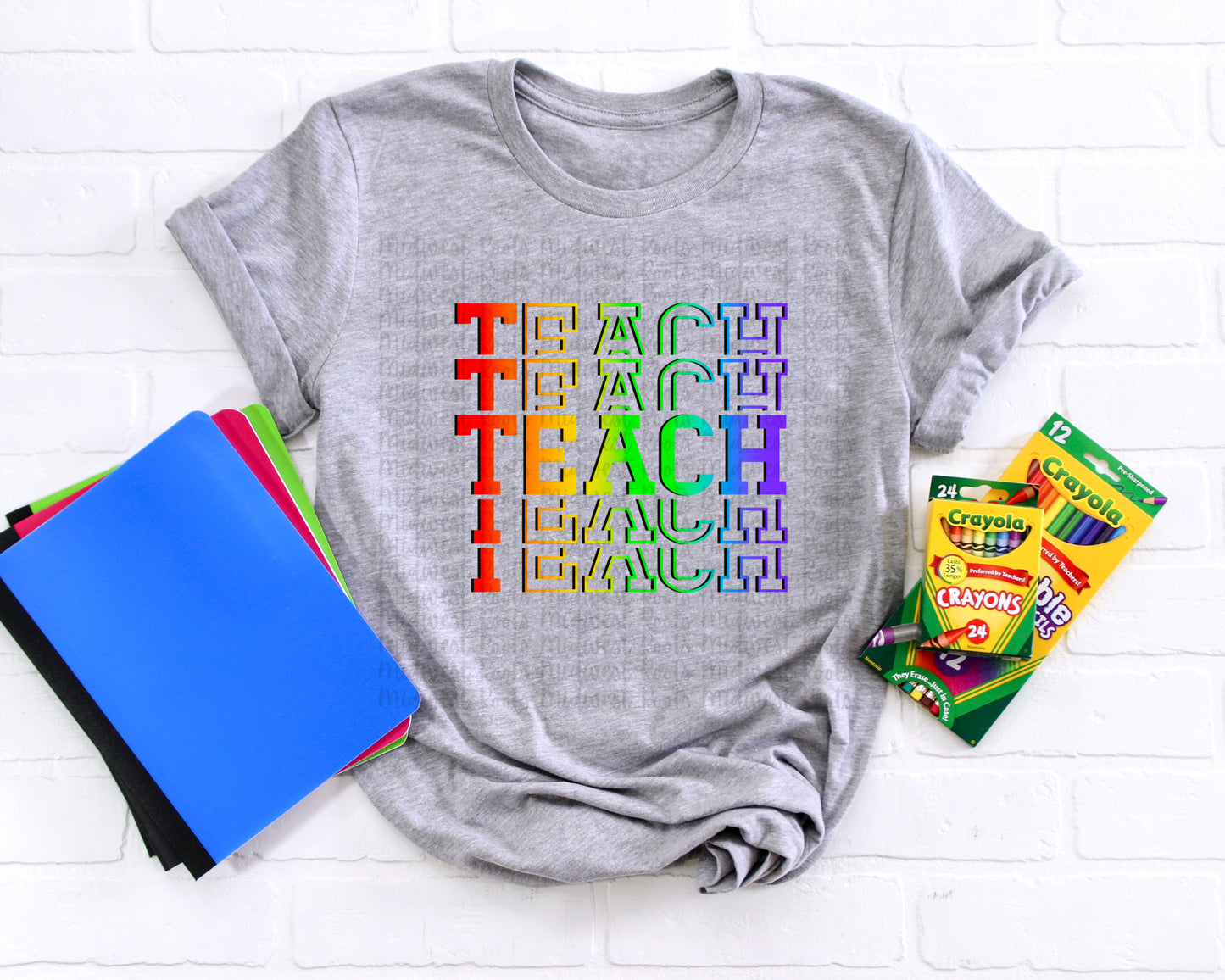 Teach Stacked Rainbow Top