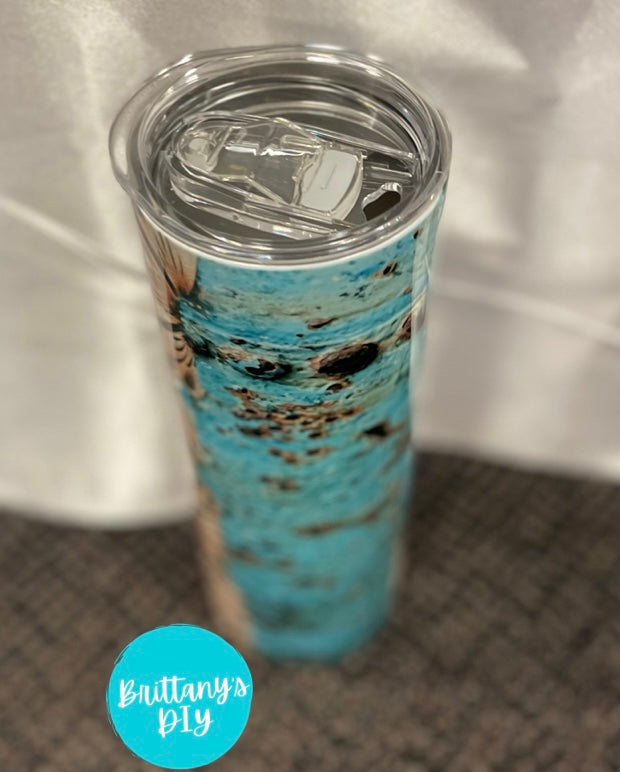 Tooled leather/Teal Wood Tumbler