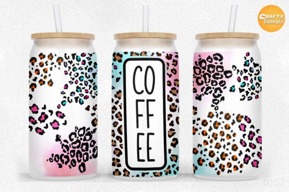 Pink and Blue Cheetah Coffee Glass Can with Bamboo Lid