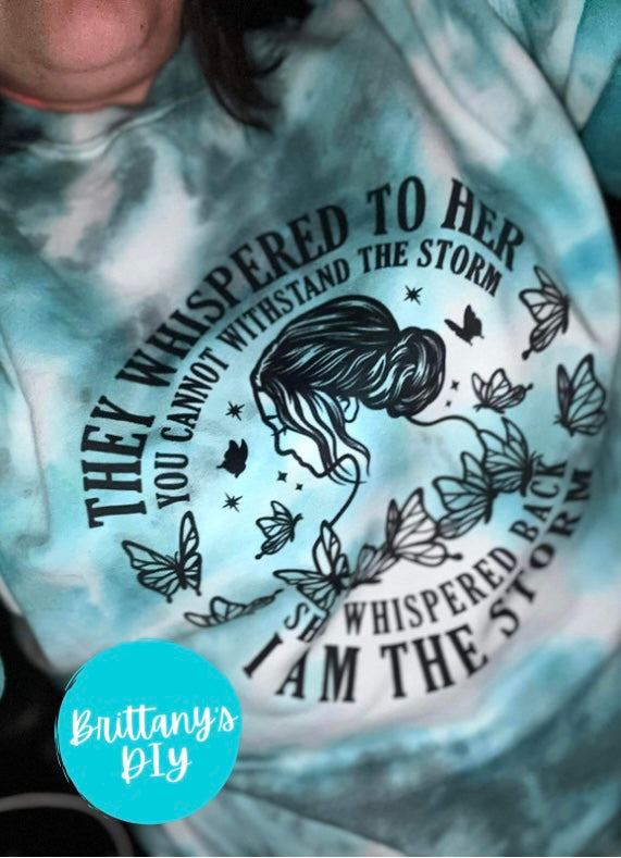 I Am the Storm Crewneck Sweatshirt in Teal Tie Dye