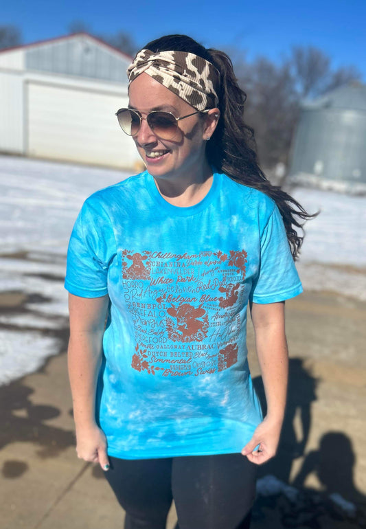 Cow Obsessed Tie Dye Top in Blue