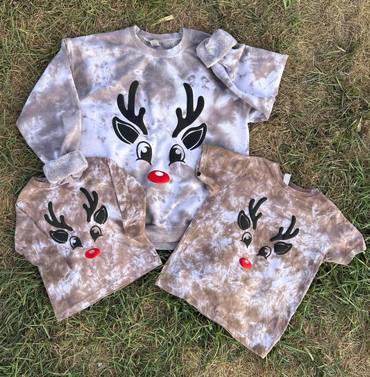 RTS Reindeer Puff Printed Dyed Top - Adult