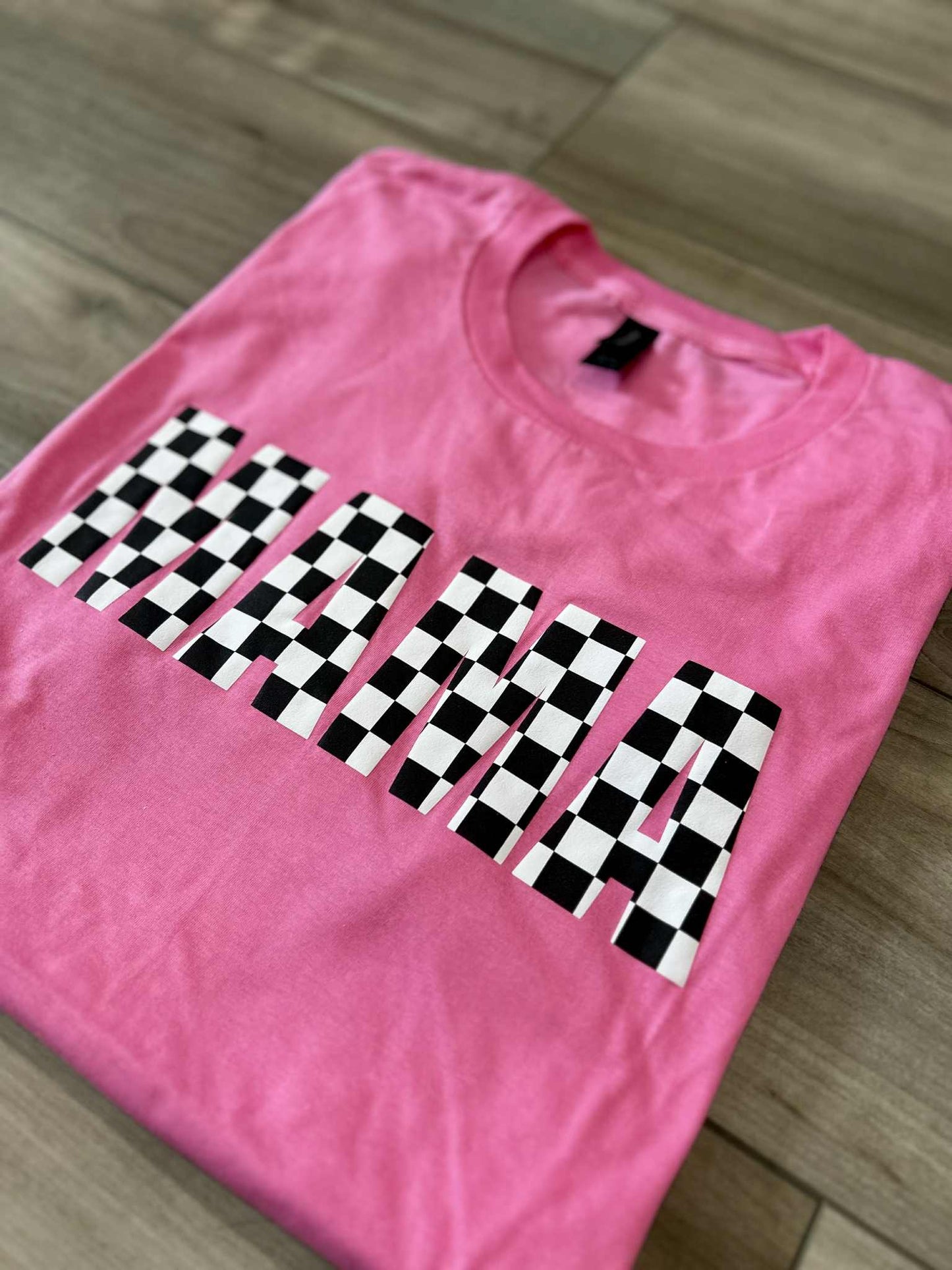 B&W Checkered Puff Printed Mama Top With or Without Names