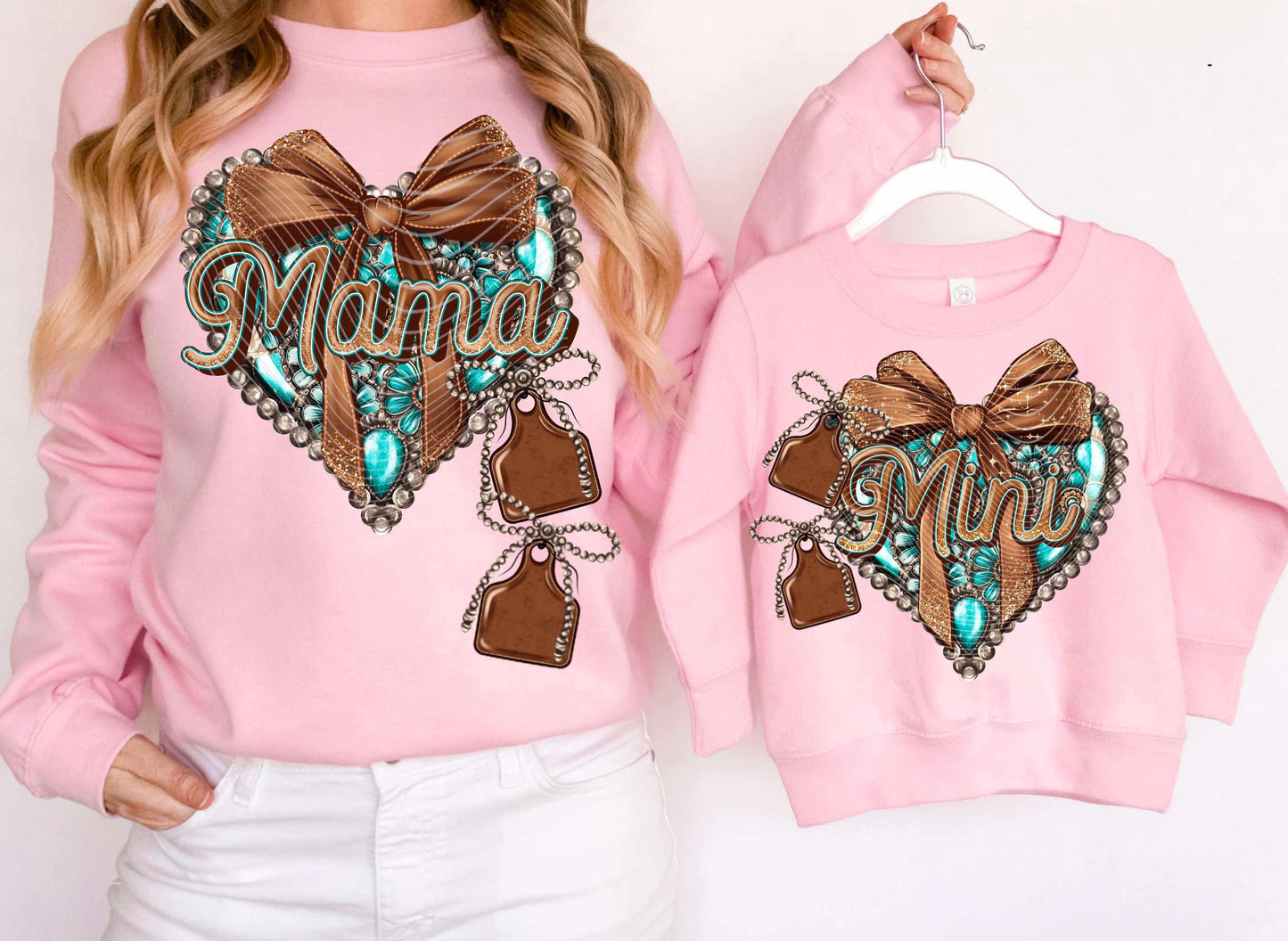 DTF PRINT -  MAMA Turquoise Jewlery Burlap Heart Cowtag
