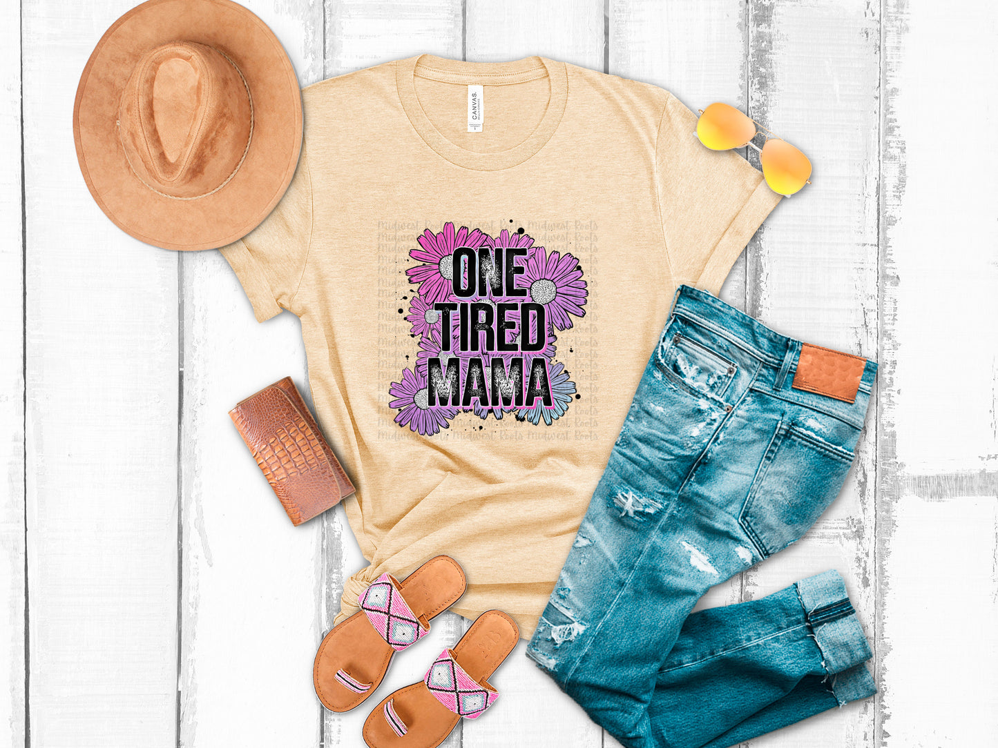 One Tired Mama Floral Background Top