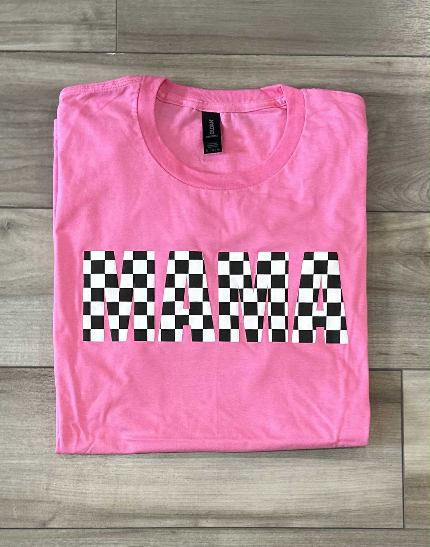 B&W Checkered Puff Printed Mama Top With or Without Names