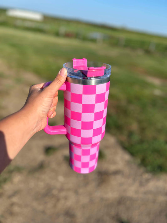 RTS Pink Checkered 40 oz Tumbler