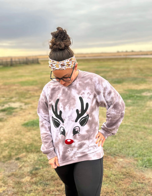 WS Completed Reindeer Puff Printed Face Tie Dye top