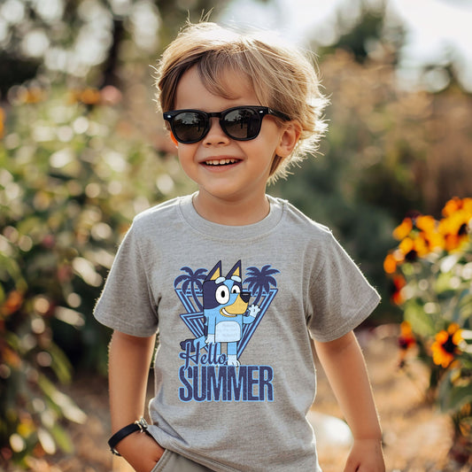 Hello Summer Blue Dog Kids Top
