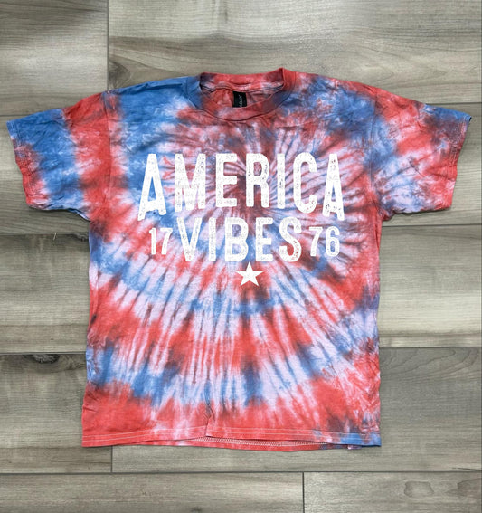 Kids America Vibes Tie Dye Top in Red White and Blue