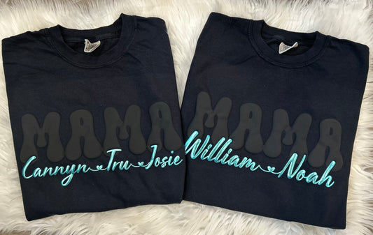 WS Completed MAMA & Kid Name in metallic Mint Puff Print