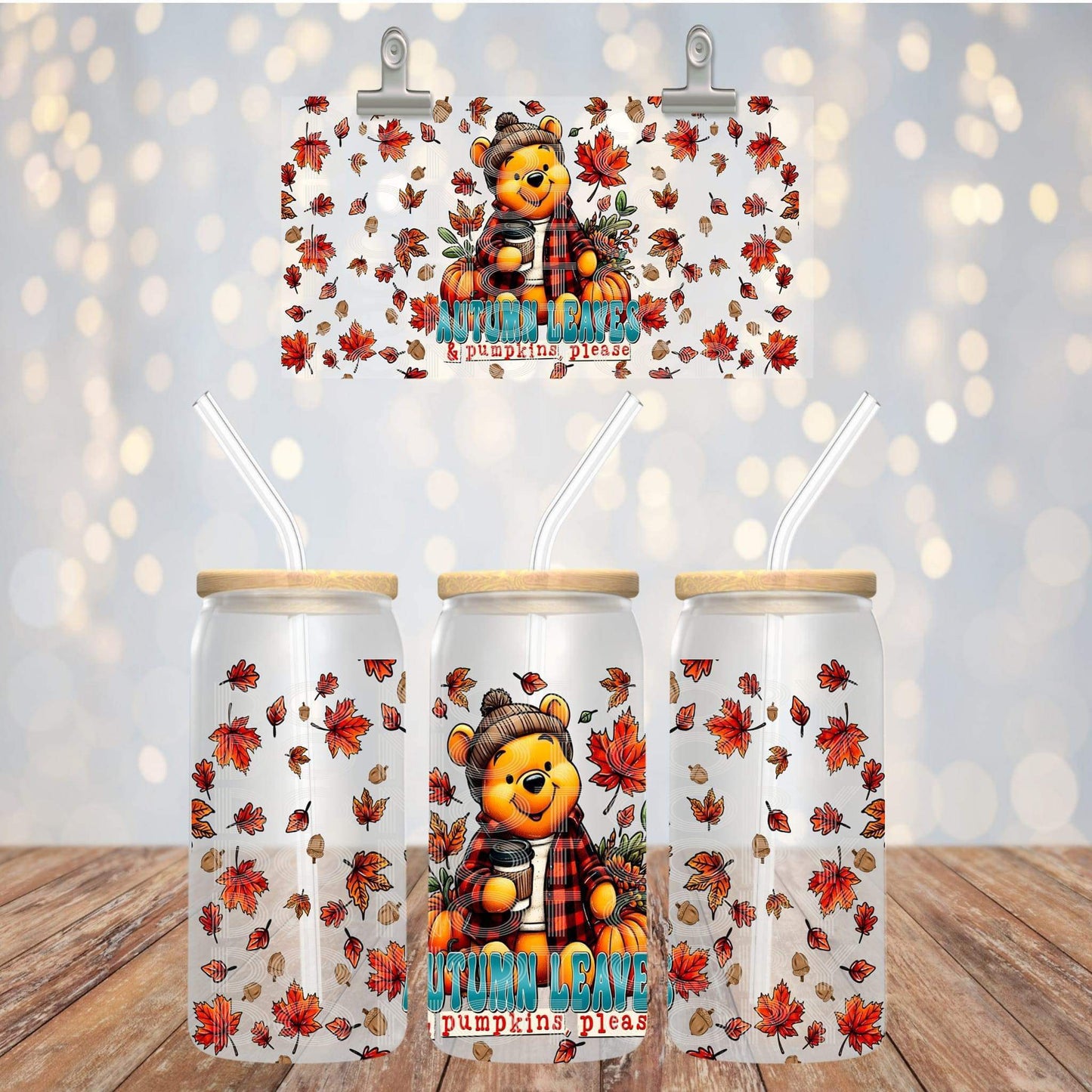 16oz glass can Autumn Leaves & Pumpkins Please Sub Print