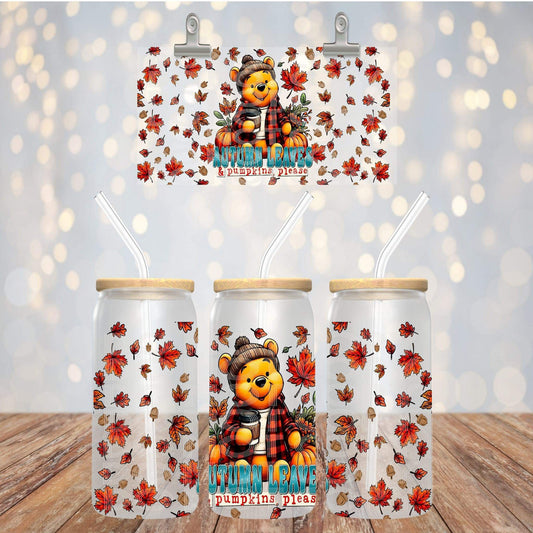 16oz glass can Autumn Leaves & Pumpkins Please Sub Print