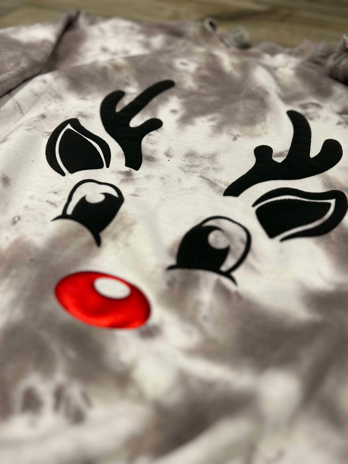 Kids Reindeer Puff Printed Face Tie Dye Top