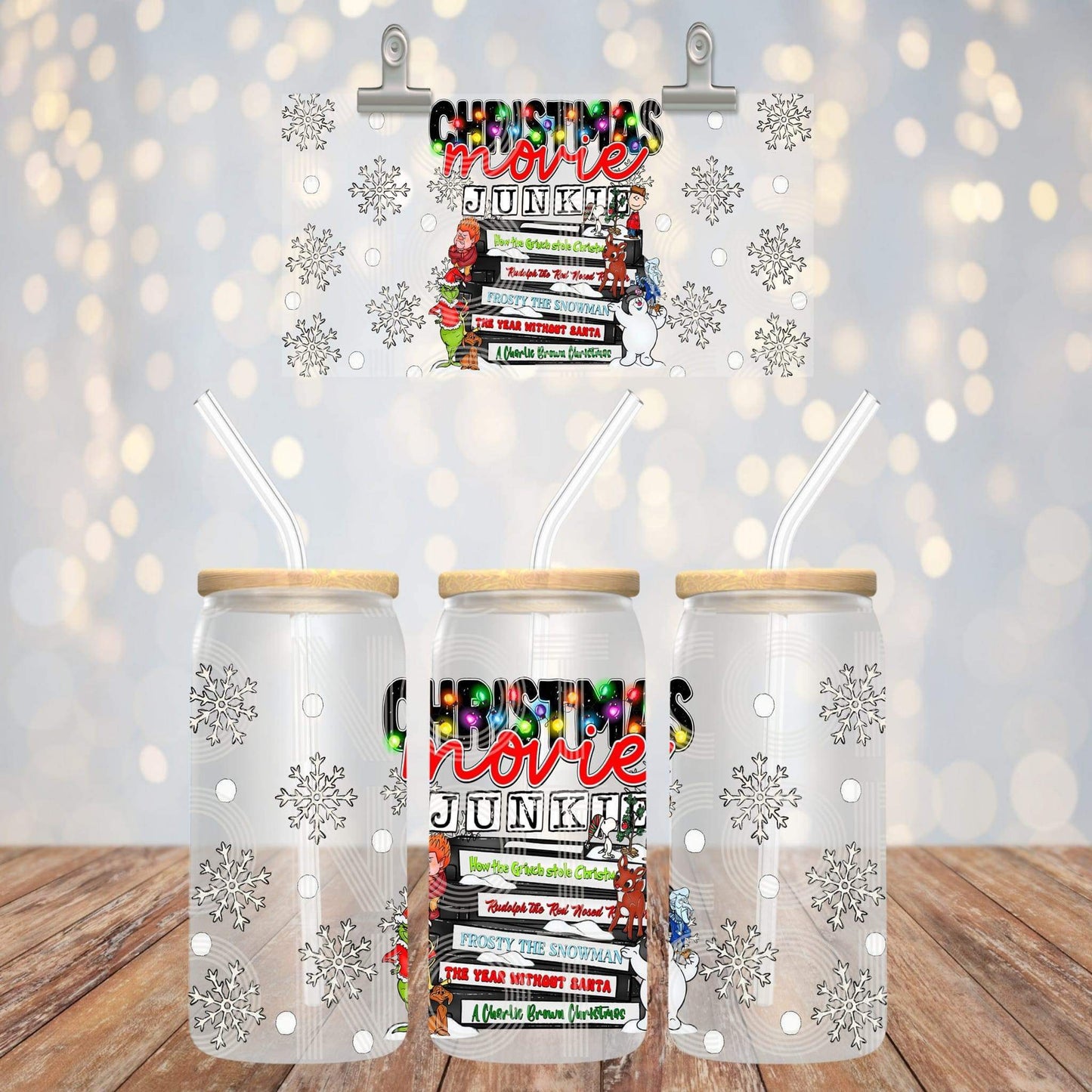 16oz glass can Christmas Movie Junkie Sub Print