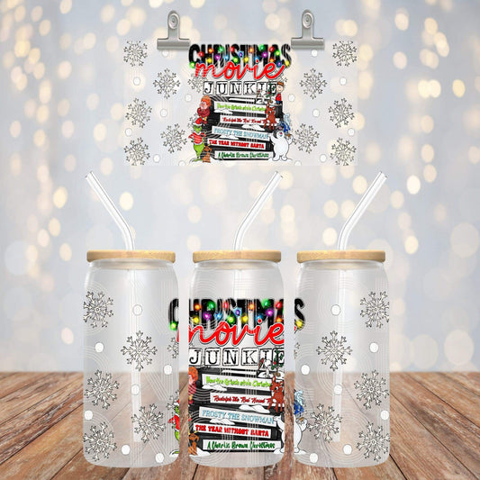 16oz glass can Christmas Movie Junkie Sub Print
