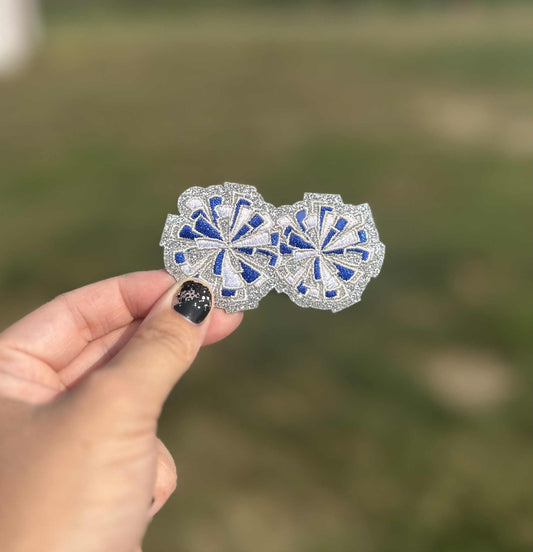 Blue Glitter Pom Poms Hat Patch