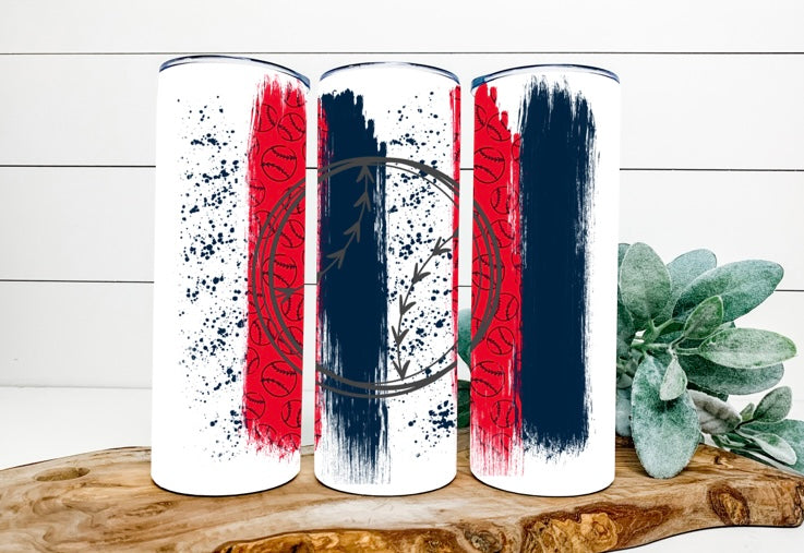 Gray Baseball Blue And Red Brushstrokes Background Tumbler Sublimation Print