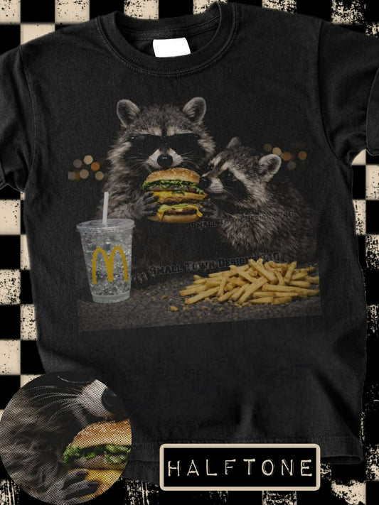 DTF Print - Halftone Raccoon Burger & Fries