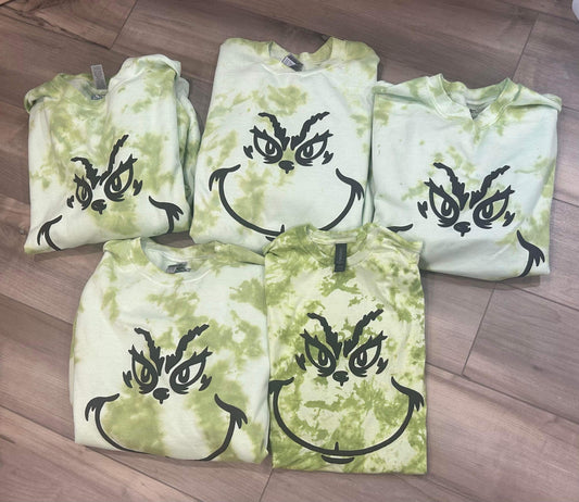 Green Man Puff Print Tie Dye top in Mean Green Machine