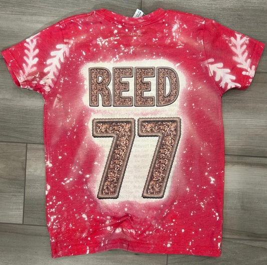 WS Completed Kids Bleached Faux Embroidered Jersey Name/Number with Lace Sleeves Top