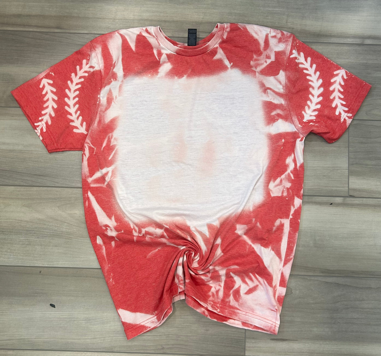 Bleached Blank Top with Baseball/Softball Laces on Sleeves in Red