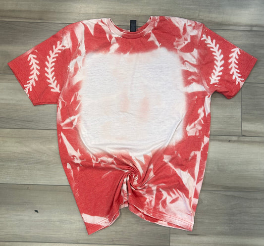 Bleached Blank Top with Baseball/Softball Laces on Sleeves in Red