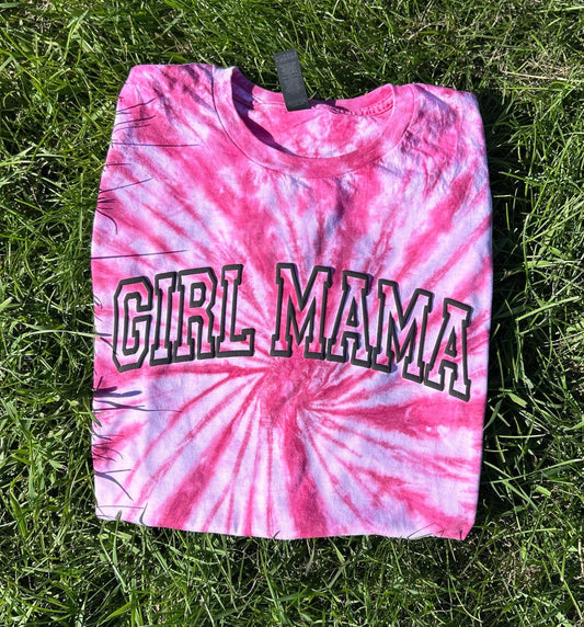 RTS Girl Mama Puff Print Tie Dye top in Pink Fusion