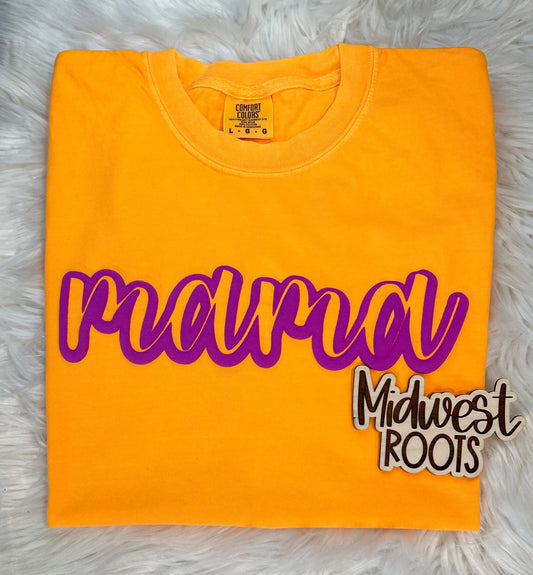 RTS Mama Outline Puff Print Top in Neon Orange