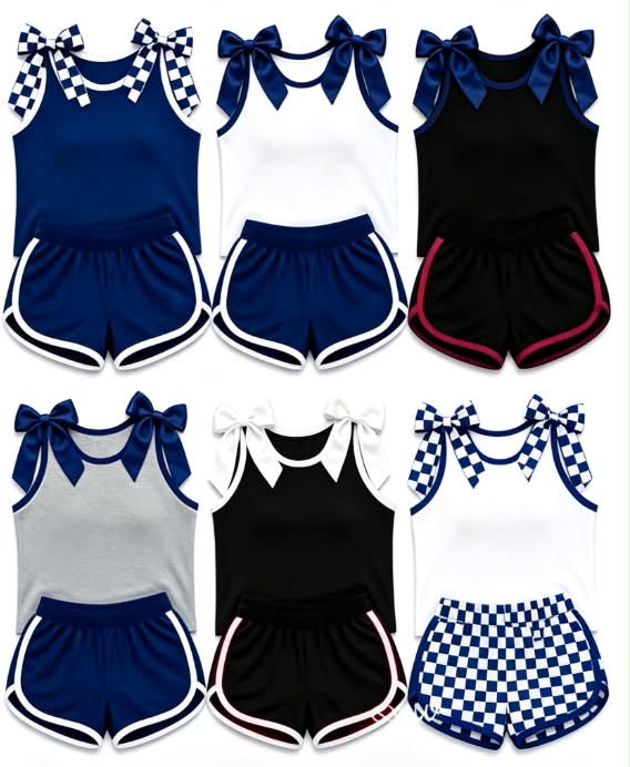 Pre Order Kids Custom Checkered Bow tie Tank And Shorts