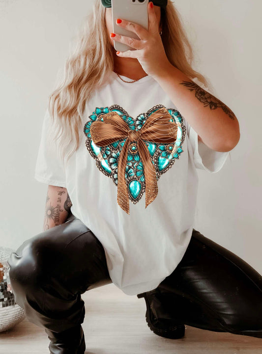WS Completed Top Western Turquoise Heart with Bow