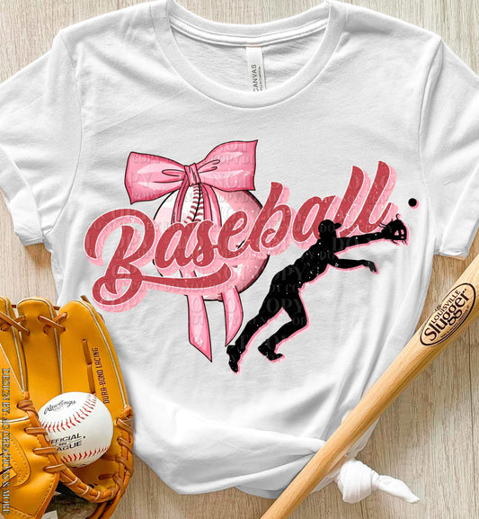 Baseball Pink Bow w/ Silhouette Player Top