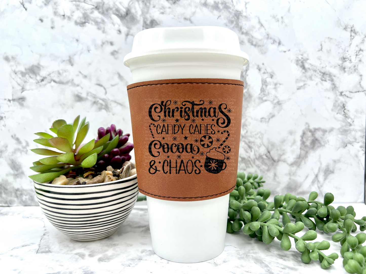 Christmas Candy Canes Cocoa and Chaos Coffee Sleeve