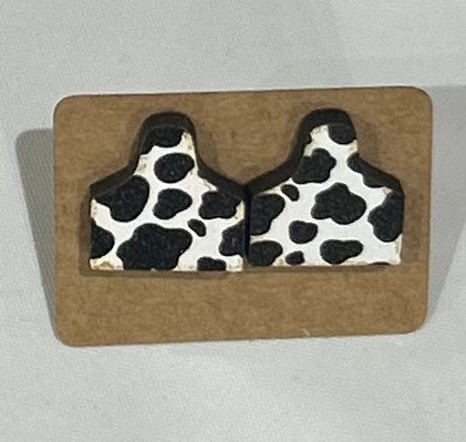 RTS Cow Tag Stud Earrings