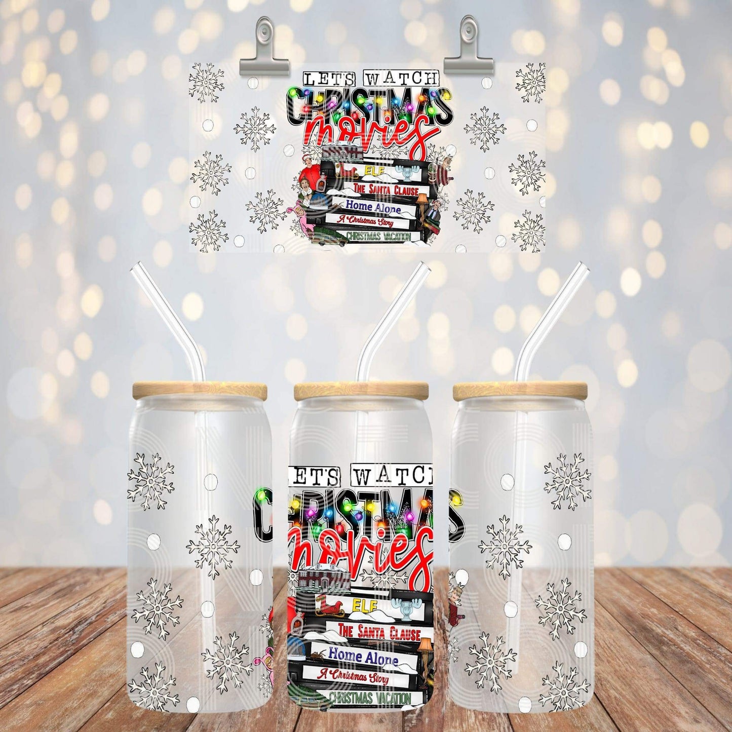 16oz glass can Lets Watch Christmas Movies Sub Print