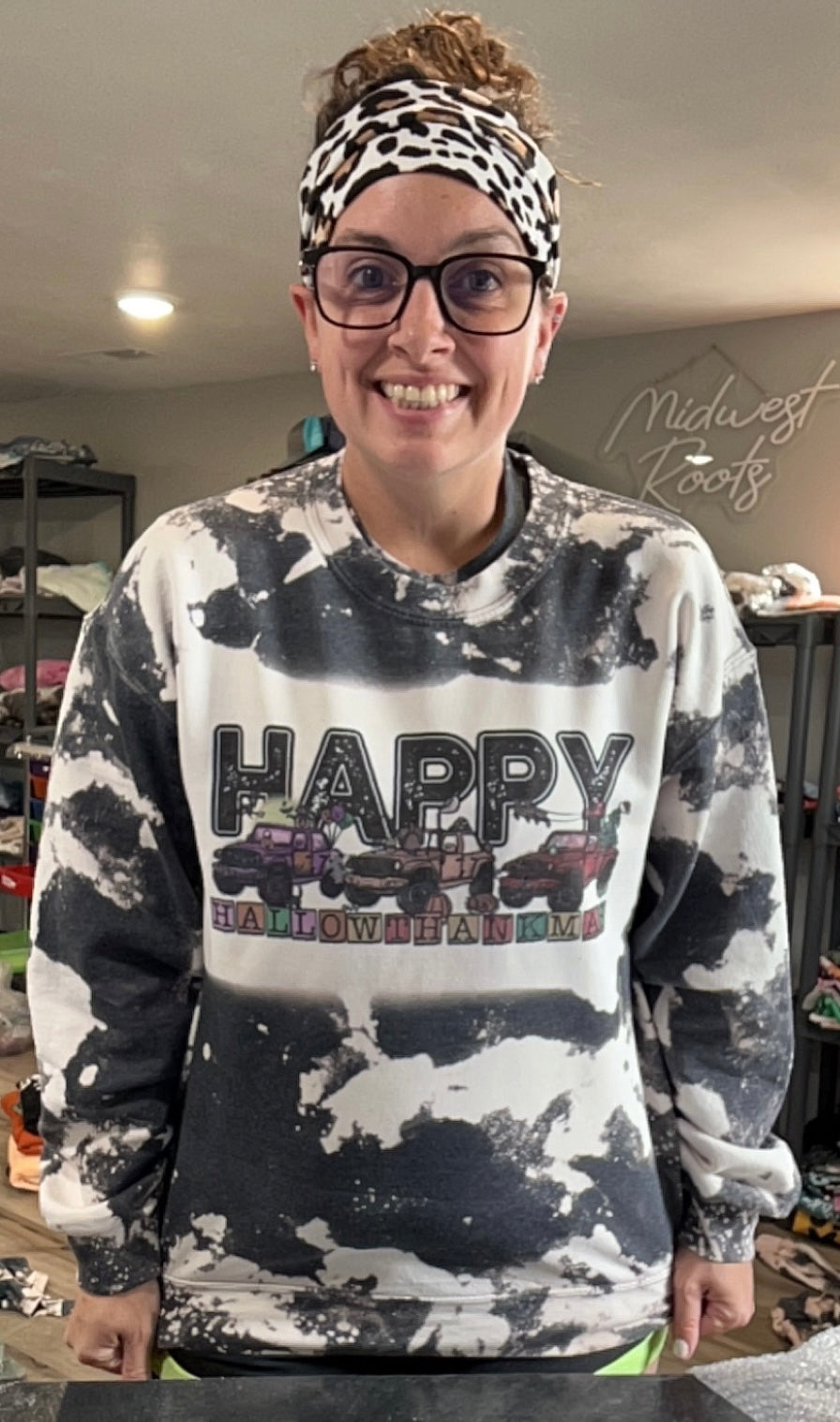 Happy Hallothankmas Bleached Top in Dark Grey
