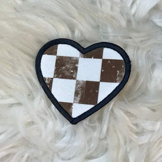 Grunge Checkered Heart Hat Patch