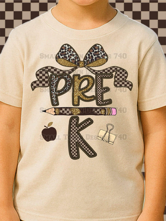 Leopard Checkered Bow Grade Kids Top