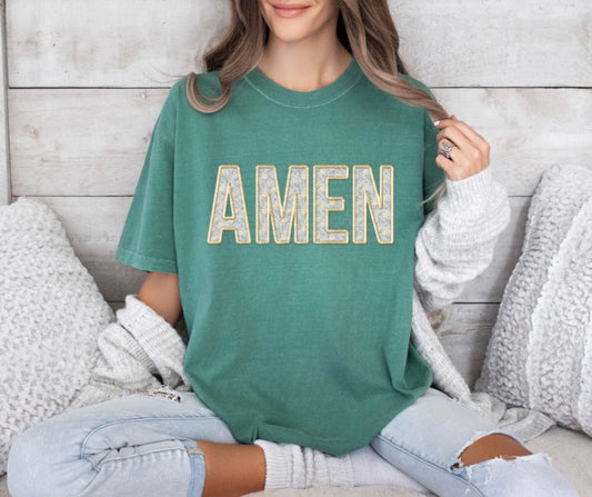 Faux Embroidered AMEN Top