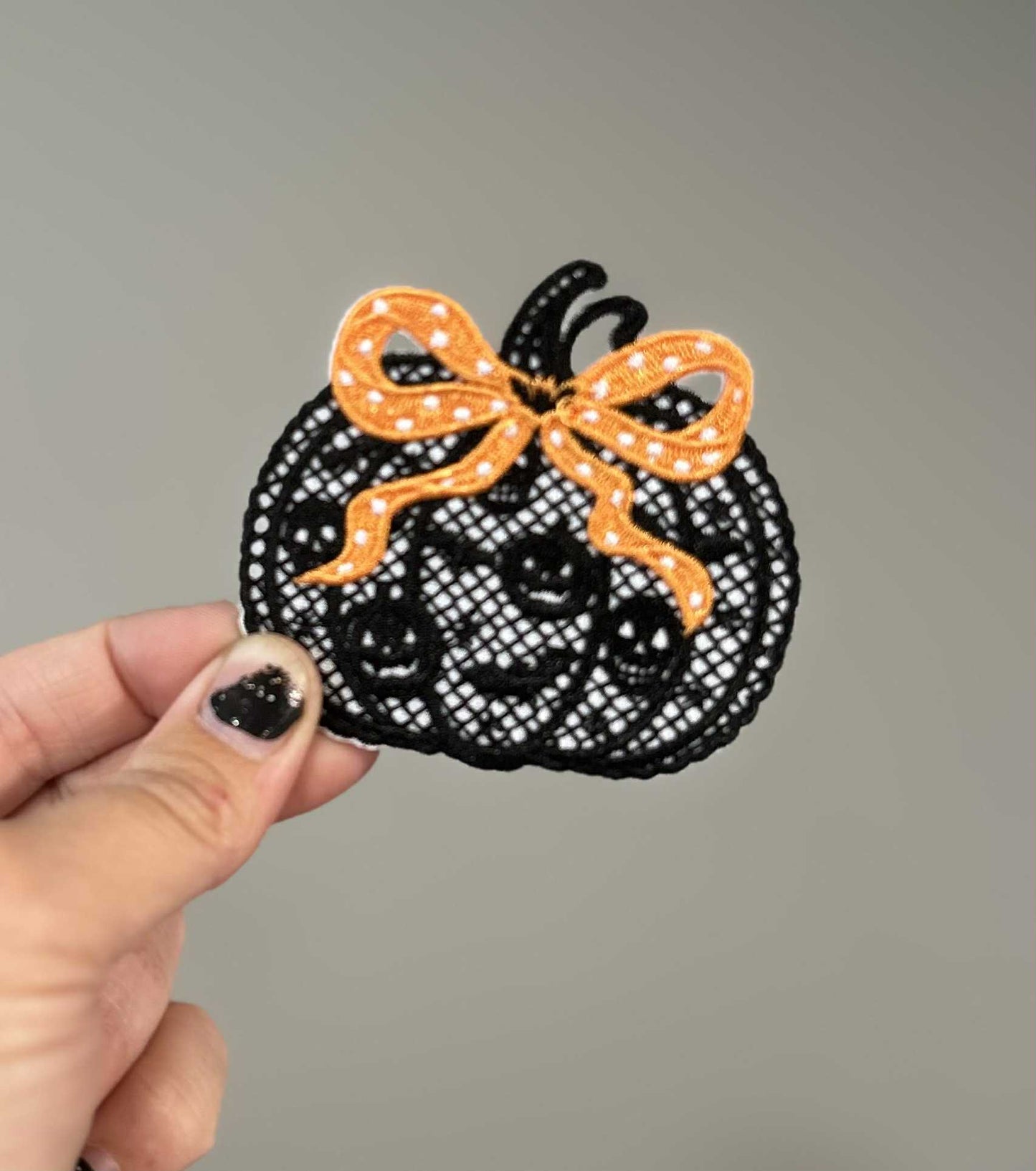 Lace Pumpkin with Bow Hat Patch