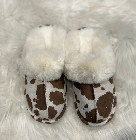 RTS Brown and White Cow Print Slippers